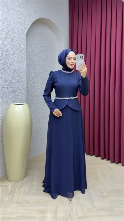 Neva Taş Detaylı Abiye 1032 Lacivert
