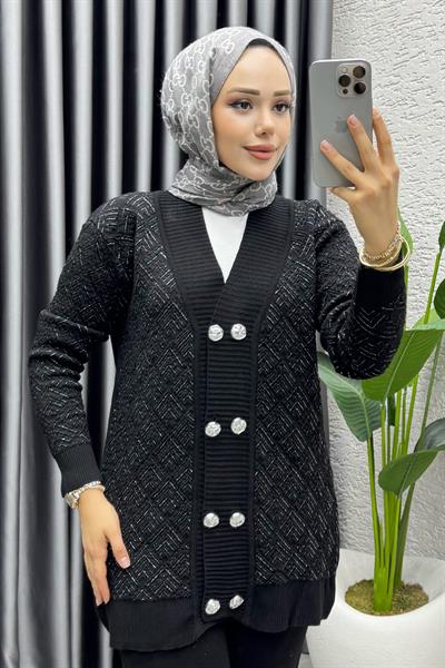 Nihal Simli Triko Takım 1321 Siyah