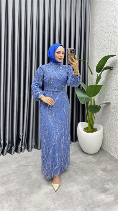Nora Taşlı Kalem Abiye 8014 İndigo