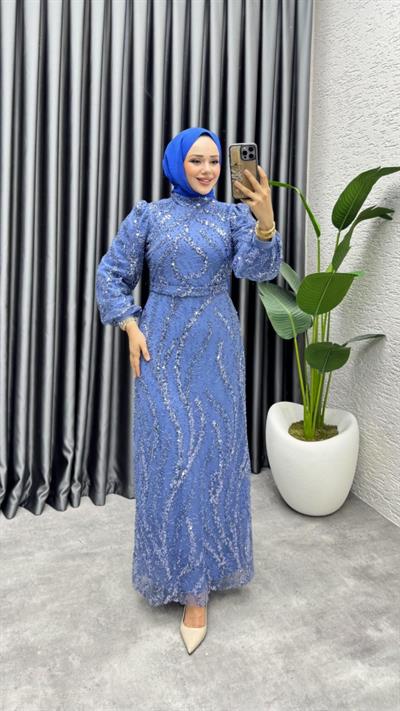 Nora Taşlı Kalem Abiye 8014 İndigo