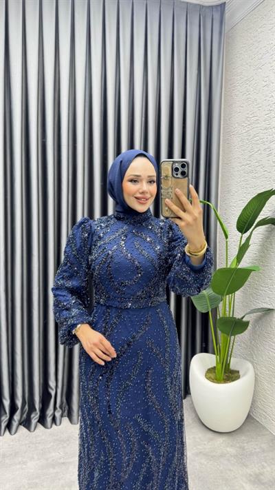 Nora Taşlı Kalem Abiye 8014 Lacivert
