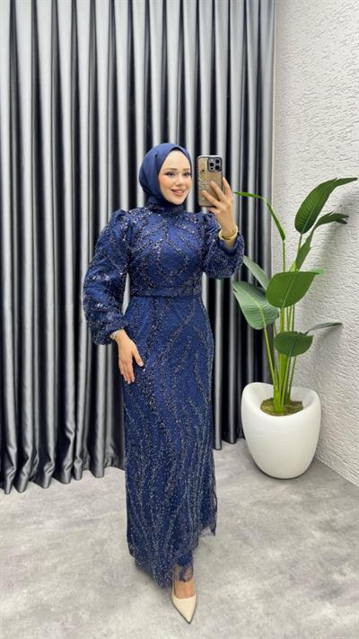 Nora Taşlı Kalem Abiye 8014 Lacivert
