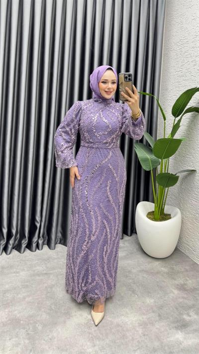 Nora Taşlı Kalem Abiye 8014 Lila