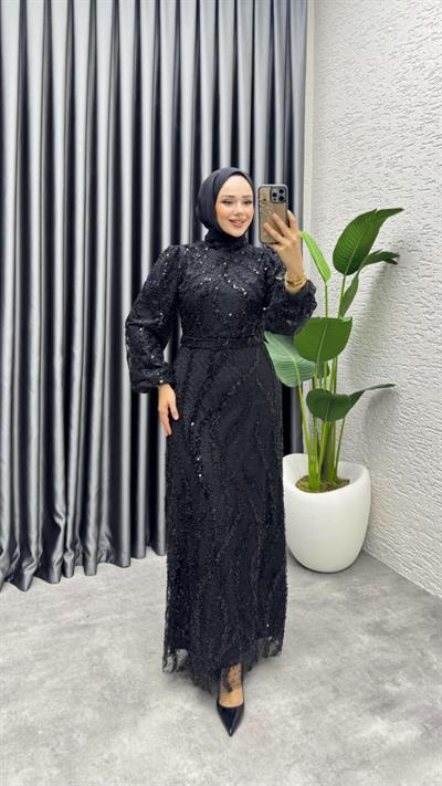 Nora Taşlı Kalem Abiye 8014 Siyah