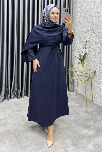 Nur Krep Elbise 3057 Lacivert