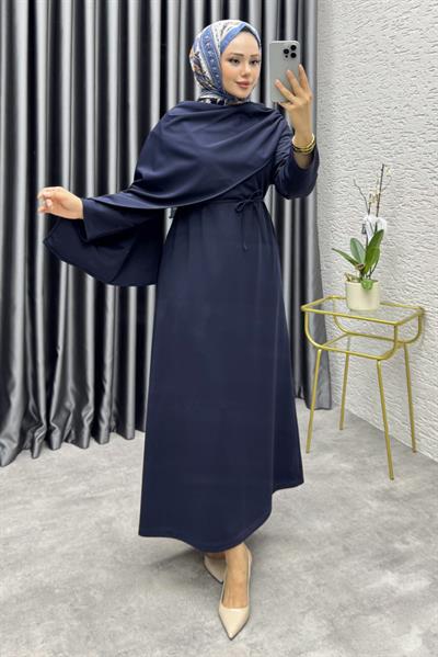 Nur Krep Elbise 3057 Lacivert