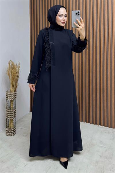 Otriş Detay Medine İpeği Ferace 2110 Siyah
