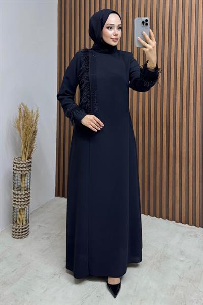 Otriş Detay Medine İpeği Ferace 2110 Siyah