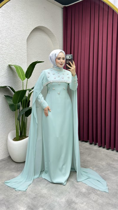 Parla Pelerinli Kalem Abiye 8054 Mint