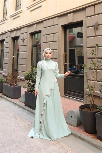 Perin Taş Detay Etekli Abiye 8061 Mint