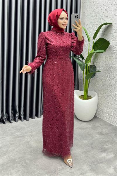 Sahra Otriş Detay Abiye 1004 Bordo