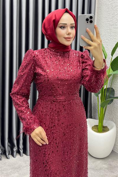 Sahra Otriş Detay Abiye 1004 Bordo