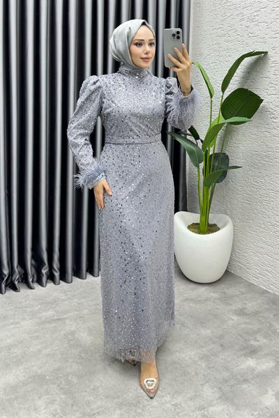 Sahra Otriş Detay Abiye 1004 Gri