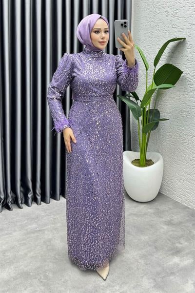 Sahra Otriş Detay Abiye 1004 Koyu Lila