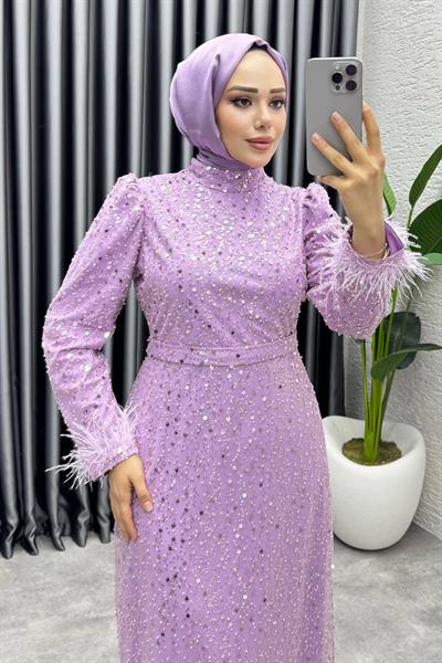 Sahra Otriş Detay Abiye 1004 Lila