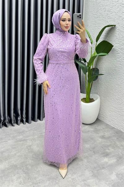 Sahra Otriş Detay Abiye 1004 Lila