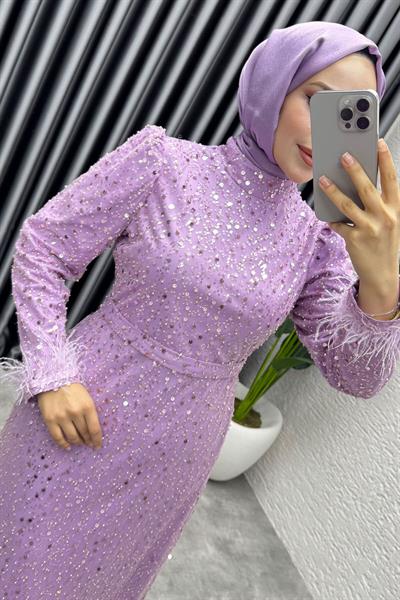 Sahra Otriş Detay Abiye 1004 Lila