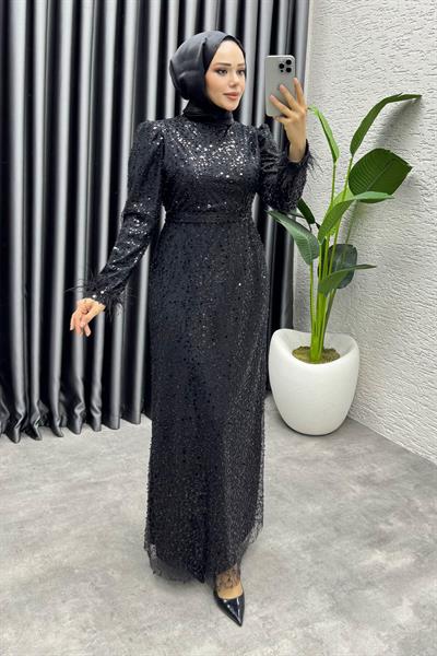 Sahra Otriş Detay Abiye 1004 Siyah