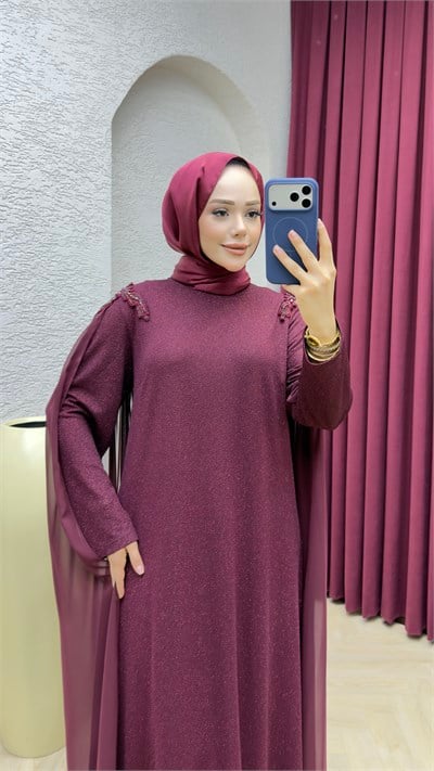 Sedef Pelerin Detay Abiye 1449 Bordo