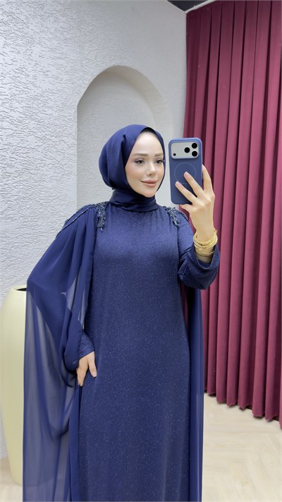 Sedef Pelerin Detay Abiye 1449 Lacivert