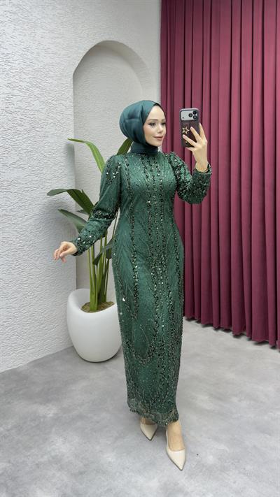 Selen İşlemeli Tasarım Abiye 1006 Zümrüt