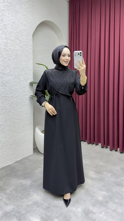 Sena Serpme Taşlı Elbise 6433 Siyah