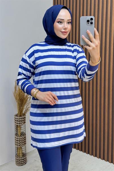 Şeritli Penye Tunik 4002 Lacivert