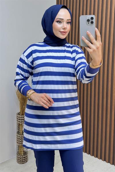 Şeritli Penye Tunik 4002 Lacivert