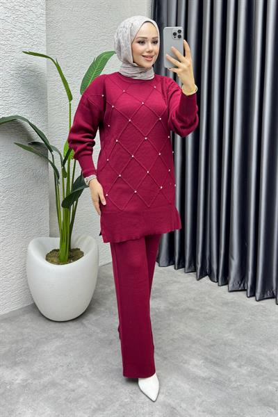 Serpme Taşlı Triko Takım 1209 Bordo