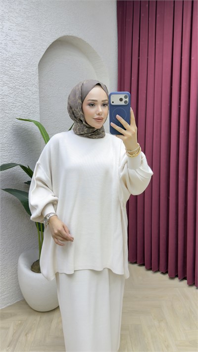 Sezen Balon Kol Etekli Triko Takım 7007 Taş