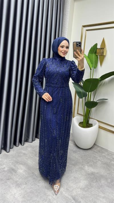 Taş İşlemeli Kalem Abiye 6620 Lacivert