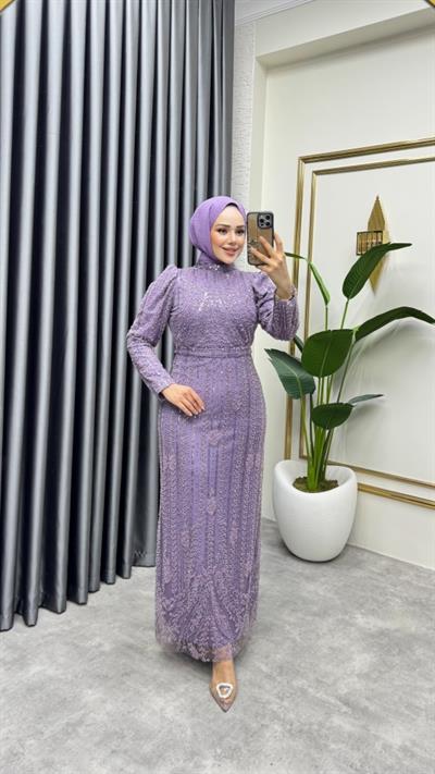 Taş İşlemeli Kalem Abiye 6620 Lila