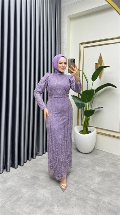 Taş İşlemeli Kalem Abiye 6620 Lila