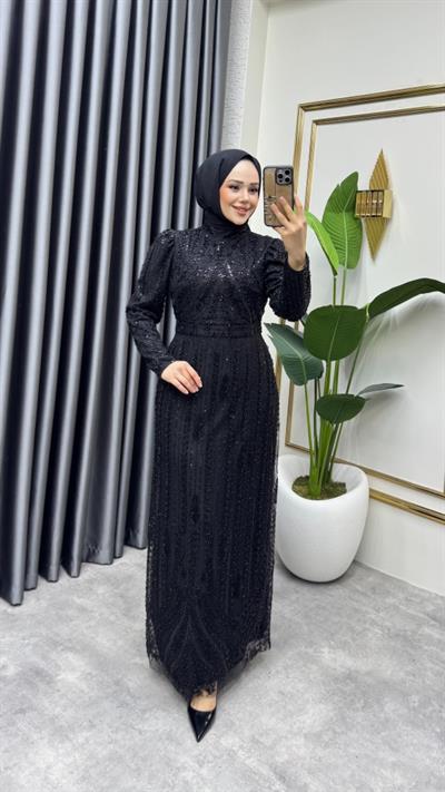 Taş İşlemeli Kalem Abiye 6620 Siyah