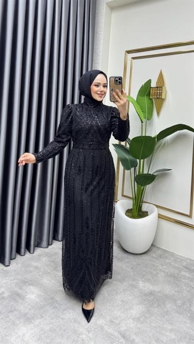 Taş İşlemeli Kalem Abiye 6620 Siyah