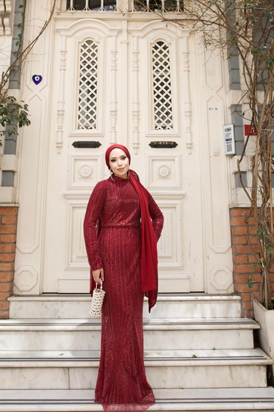 Tuana Balık Abiye 1017 Bordo