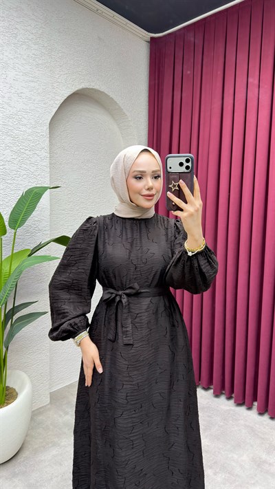 Umay Desenli Elbise 1018 Kahverengi