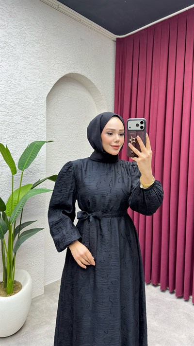 Umay Desenli Elbise 1018 Siyah