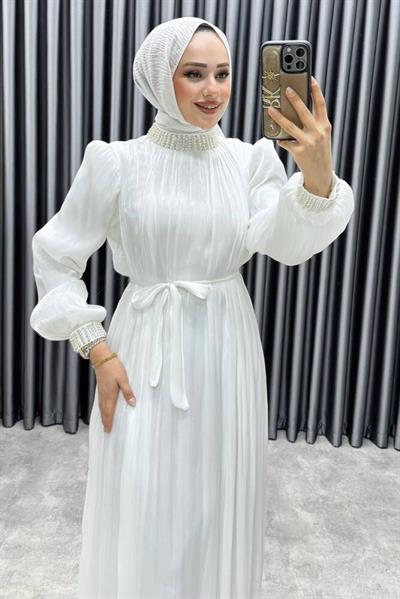 Yakası Taş İşlemeli Janjan Abiye 6222 Ekru