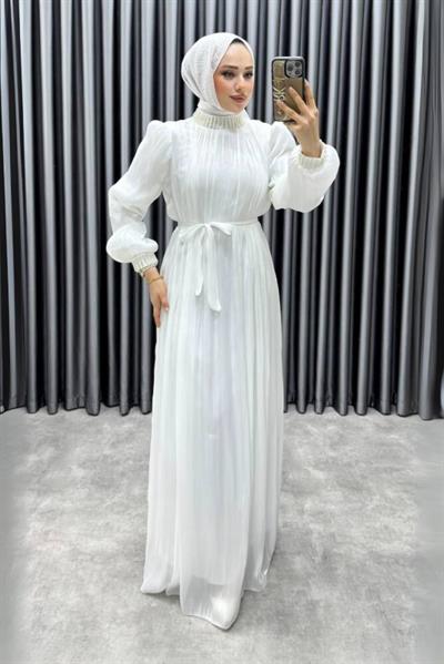 Yakası Taş İşlemeli Janjan Abiye 6222 Ekru