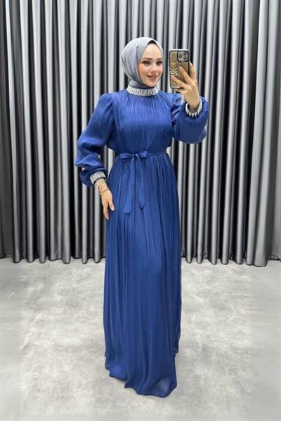 Yakası Taş İşlemeli Janjan Abiye 6222 Lacivert