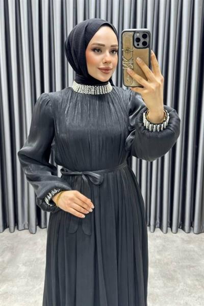 Yakası Taş İşlemeli Janjan Abiye 6222 Siyah