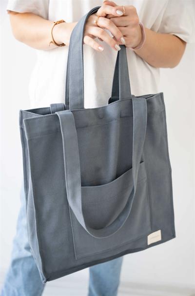 GRİ %100 PAMUK GABARDİN TOTE ÇANTA – EL YAPIMI | Telafabric