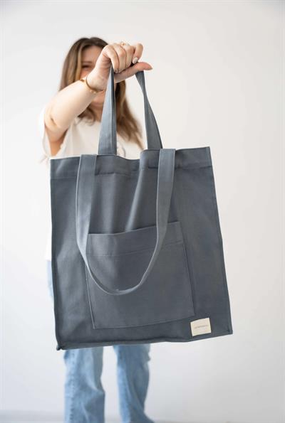GRİ %100 PAMUK GABARDİN TOTE ÇANTA – EL YAPIMI | Telafabric