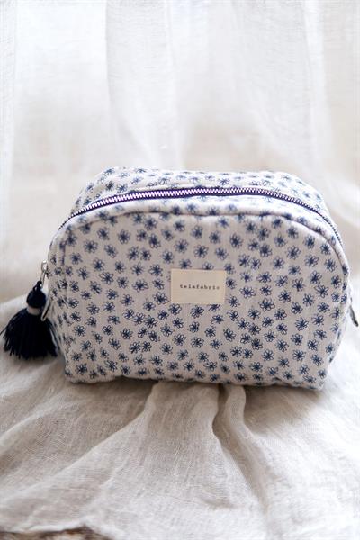 MİNİ MAVİ ÇİÇEKLİ KETEN MAKYAJ ÇANTASI / CLUTCH