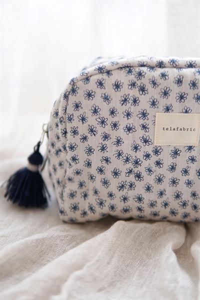 MİNİ MAVİ ÇİÇEKLİ KETEN MAKYAJ ÇANTASI / CLUTCH