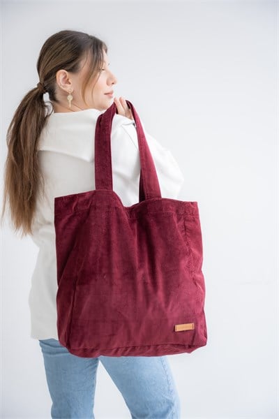 BORDO KADİFE TOTE ÇANTA