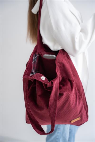 BORDO KADİFE TOTE ÇANTA