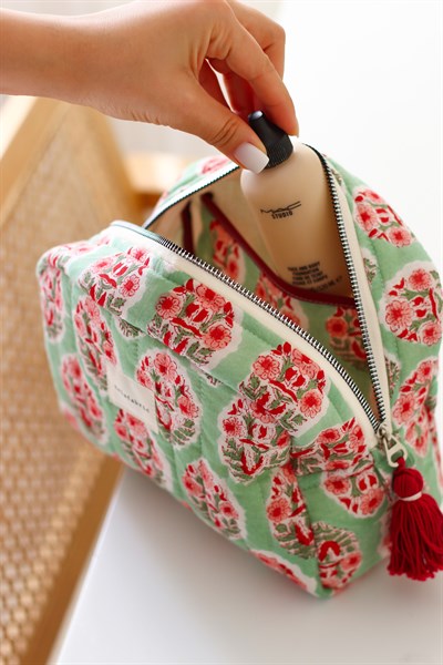 HİNT KUMAŞI MAKYAJ ÇANTASI & CLUTCH  *Pastel yeşil & Bordo*