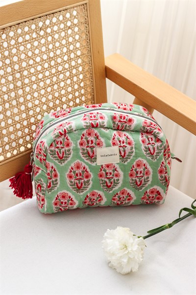 HİNT KUMAŞI MAKYAJ ÇANTASI & CLUTCH  *Pastel yeşil & Bordo*